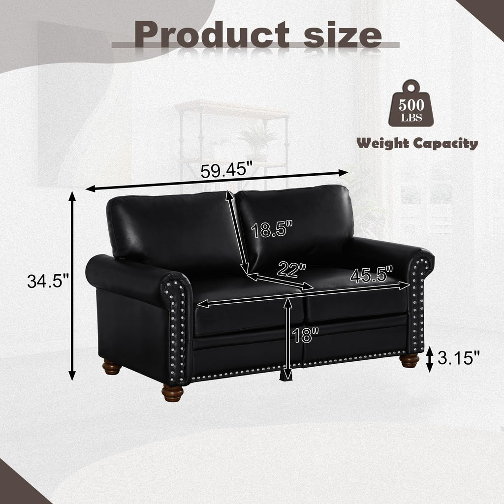 2 Piece Faux Leather Sofa Set,Modern Couch and Loveseat Sets with Storage,Mid Century Couch with Rivet Rolled Arm,Comfy Deep Seat Sofa,Furniture for Living Room,Office(Loveseat+3 Seater,Navy)