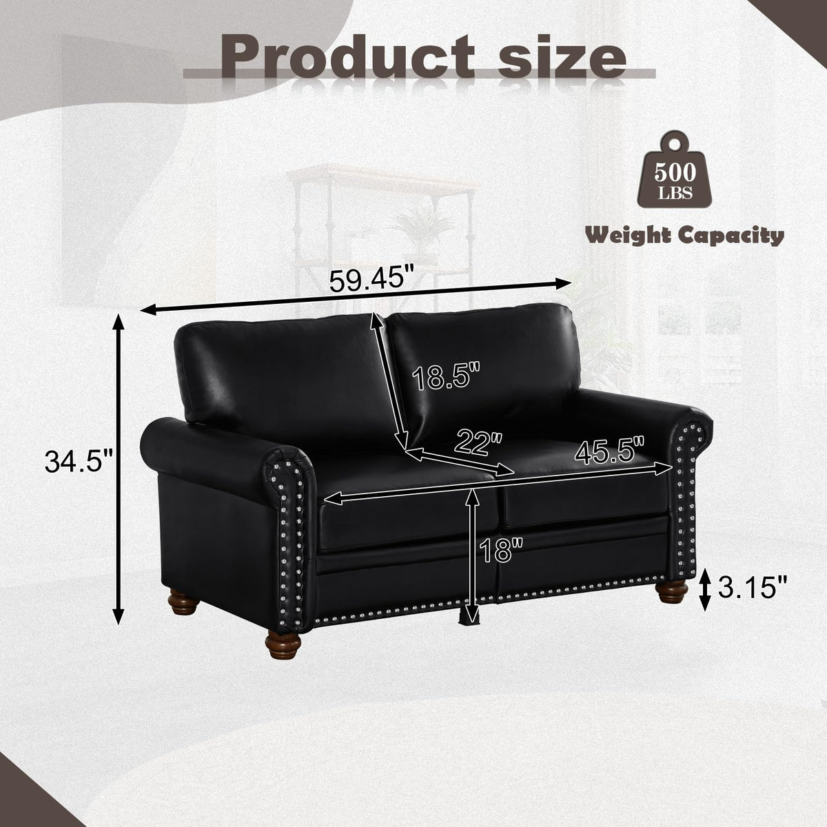 2 Piece Faux Leather Sofa Set,Modern Couch and Loveseat Sets with Storage,Mid Century Couch with Rivet Rolled Arm,Comfy Deep Seat Sofa,Furniture for Living Room,Office(Loveseat+3 Seater,Navy)