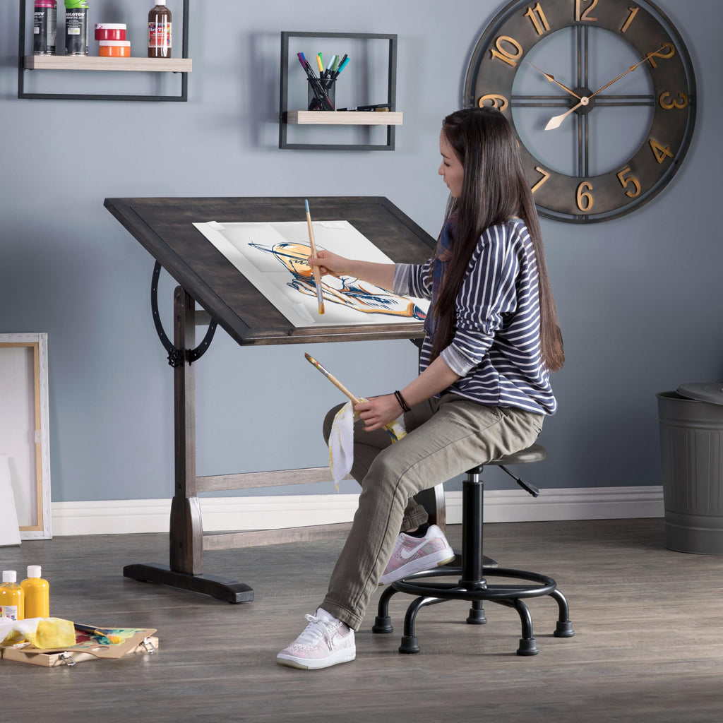 Studio Designs Vintage Drafting Table - Antique Design Solid Wood Drafting Table with Built-In Pencil Groove and Pencil Ledge - Angle Adjustable Work Surface
