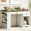 Drafting Table with Storage Cabinet & Drawers, Adjustable Drawing Desk with Open Shelves, Craft Table Painting Desk for Artists, Painters, Drawing, Crafting, Reading, Writing, Working