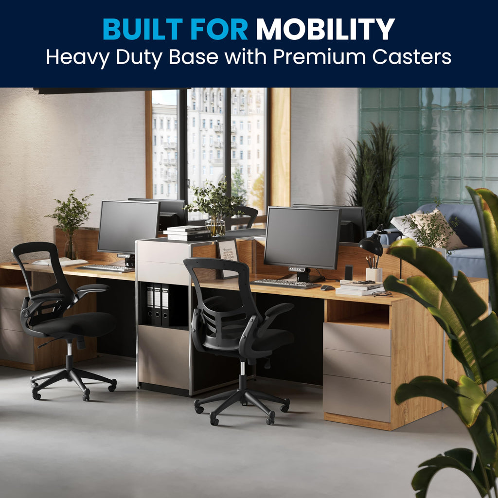 Flash Furniture Set of 4 Mid-Back Swivel Ergonomic Task Office Chairs with Flip-Up Arms, Black Mesh
