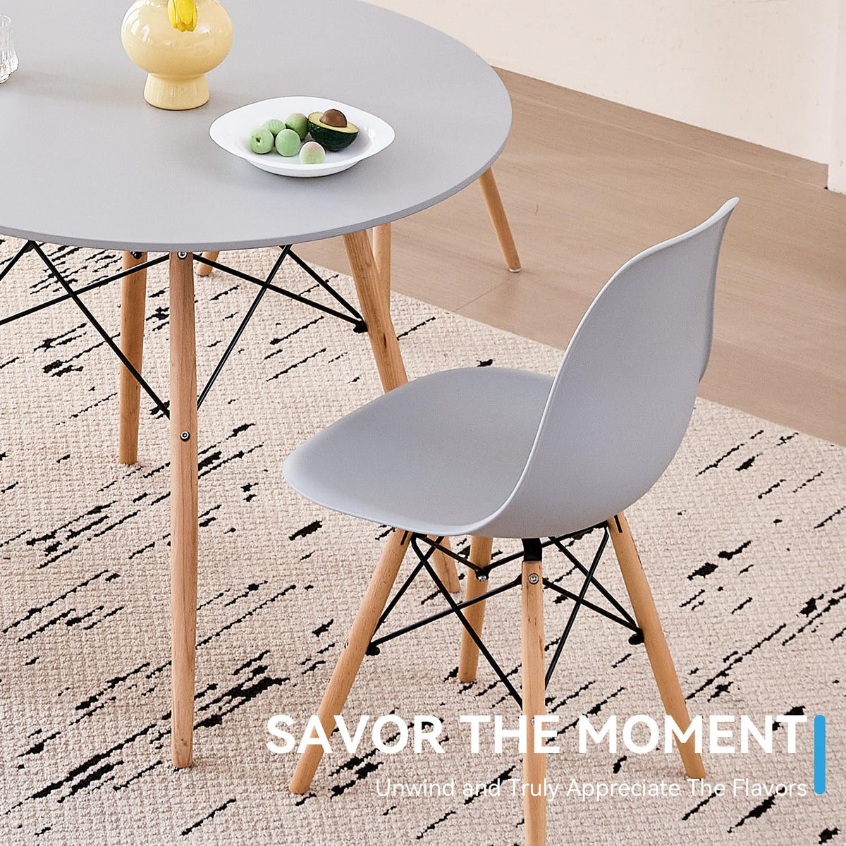 5-Piece Round Dining Set, 35.5" Black Table & Light Gray Chair