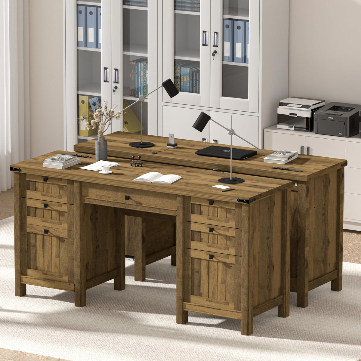62" Executive Desk Home Office Desk with File Drawer & Cabinet