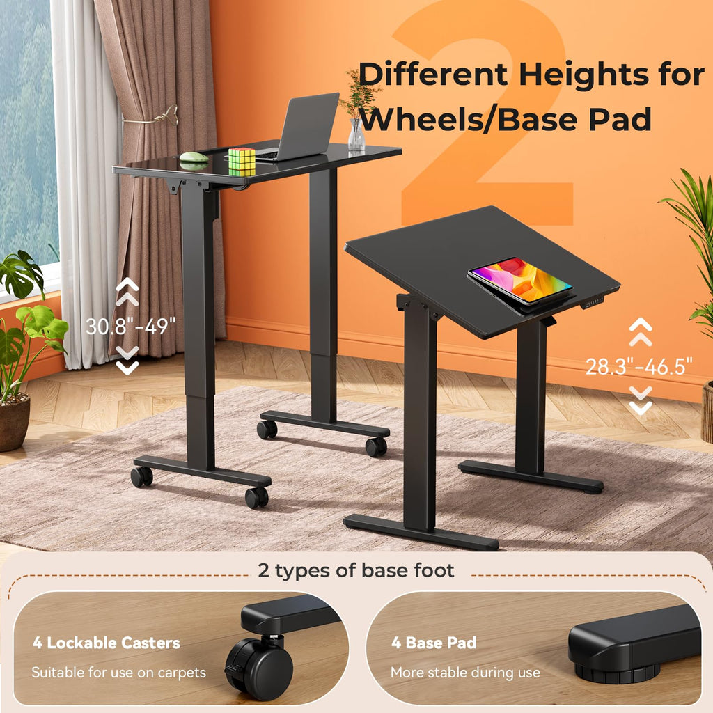 35" Glass Standing Desk, 90Â° Tilt Height Adjustable Drafting Table