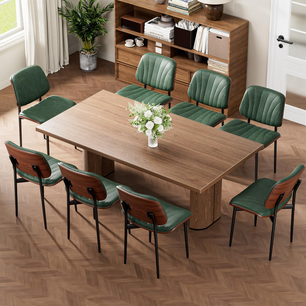 REONEY Dining Chairs Set of 4, Mid-Century Modern Kitchen Chairs, Black