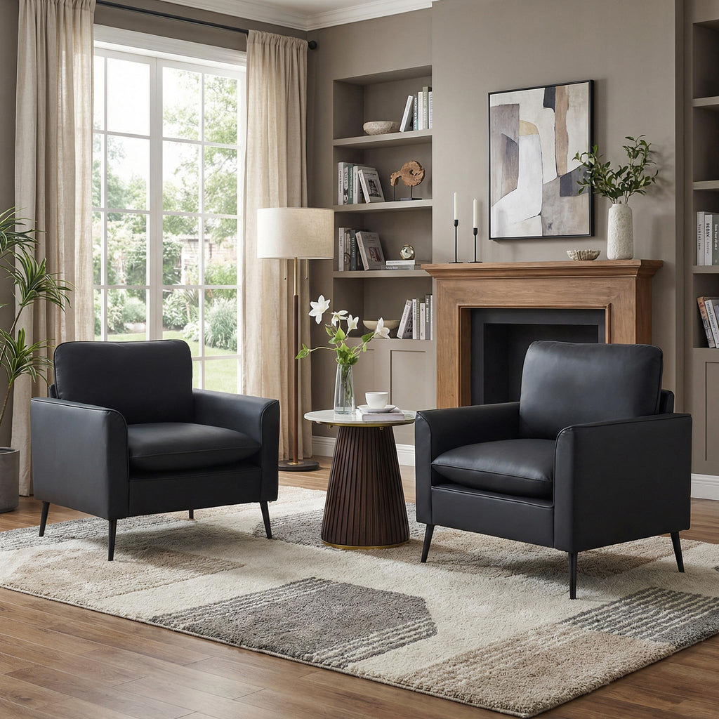 TYBOATLE Accent Chairs Set of 2, Faux Leather Arm Chairs (Grey, 2)