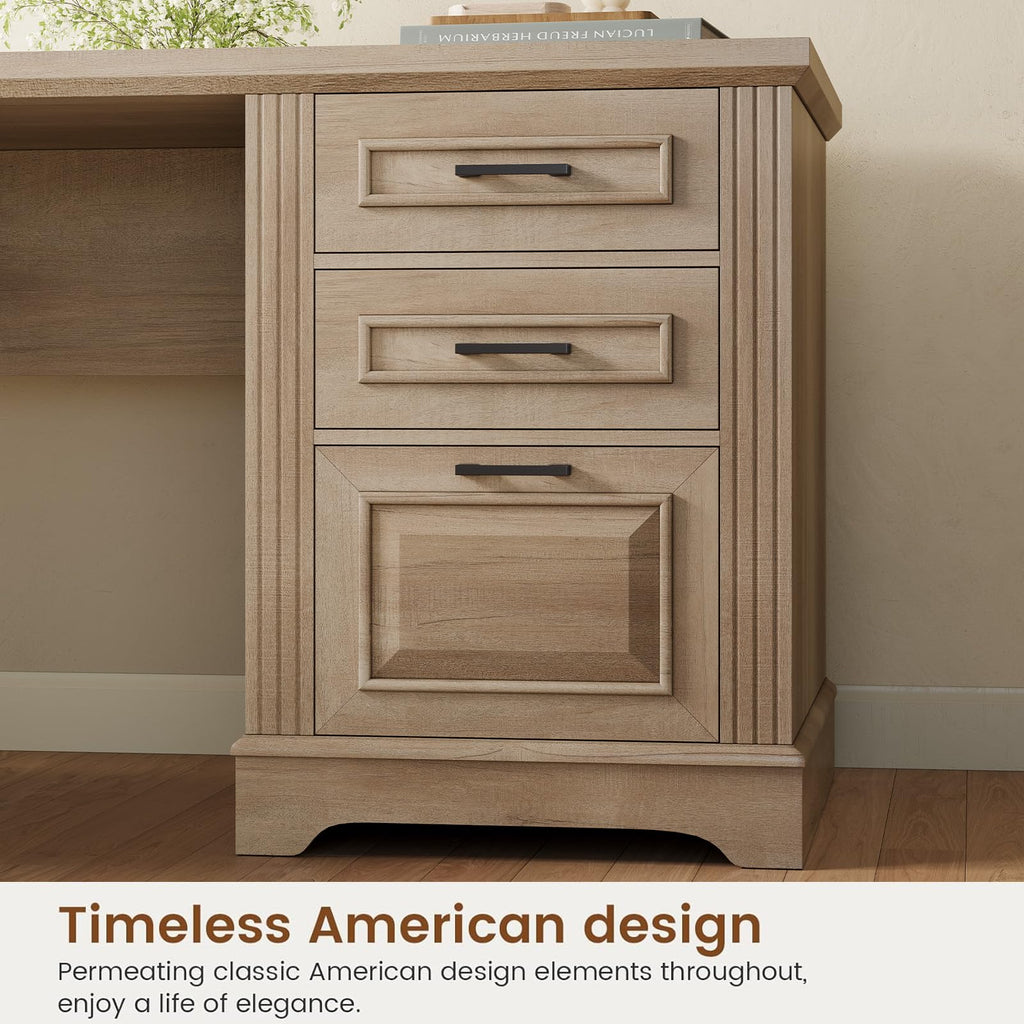 Itaar Farmhouse L Shaped Desk, Executive Computer Desk with Drawers and Storage Cabinet, Home Office Desk with File Drawer and Power Outlet, Corner Desk, Workstation for Office Home, Grey