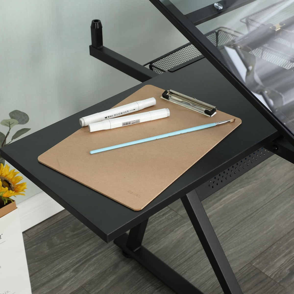 Adjustable Drawing Table for Artists | Drafting Desk with Tilted Glass Top | Art & Craft Table for Adults (Black, Classic Pro-27.16''- 35.82'' H)