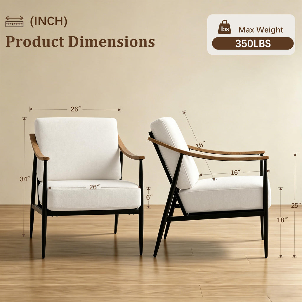RNKSFX Modern Accent Chairs Set of 2 for Living Room Bedroom Mid Century Arm Chairs Upholstered Office Accent Chairs Comfy Waiting Room Chairs with Metal Frame, Beige