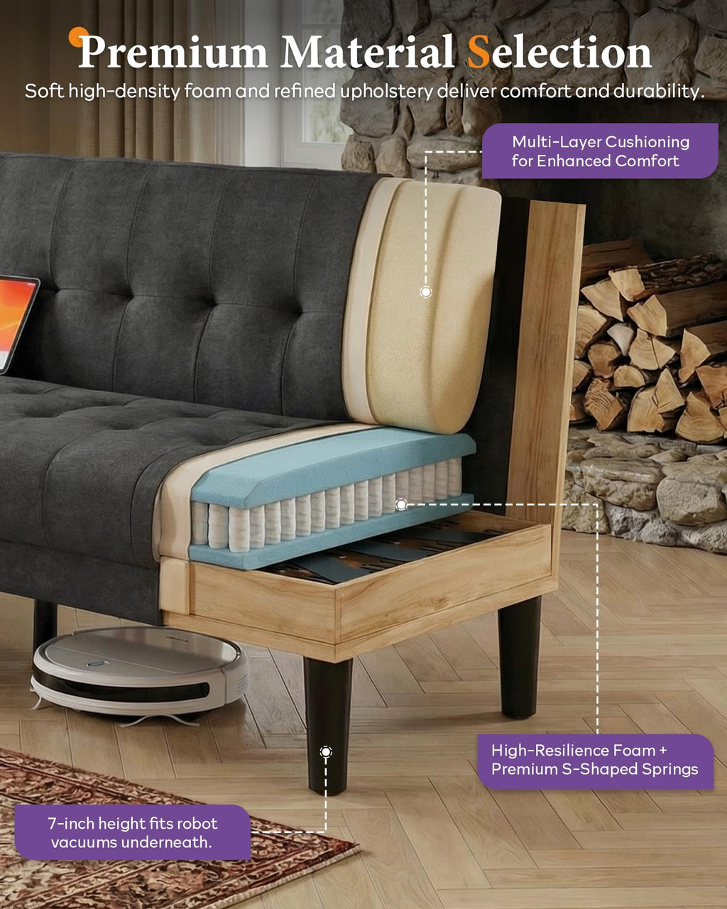 TYBOATLE Living Room Set, PU Leather Couch and Chairs w/USB & Type-C Ports