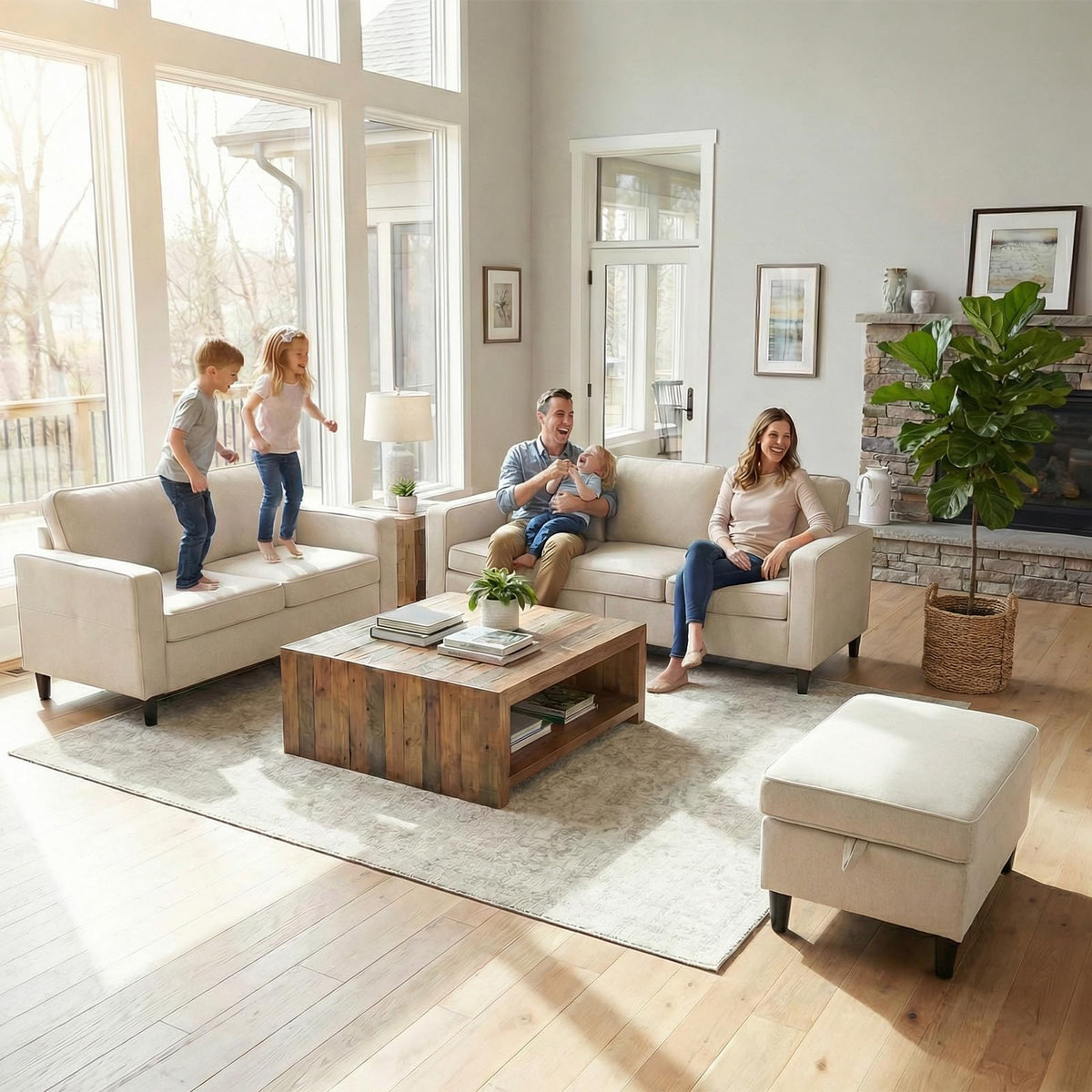 Mjkone 78"W 3 Pieces Sofa Couches Set for Living Room Sets Furniture, Sectional L Shaped 3-Seater Small Sofas Couch and Loveseat Sets with Storage Ottoman and Side Pockets for Home Office, Light Gray