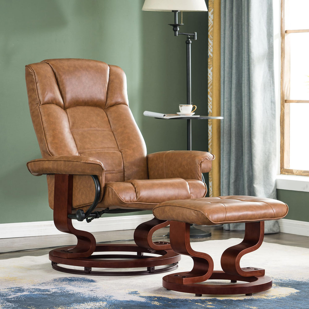 MCombo Manual Swivel Recliner with Ottoman, Faux Leather 9019