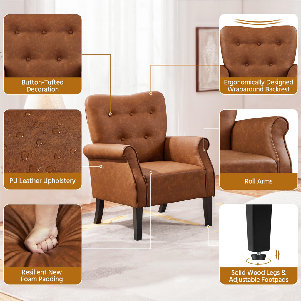 Yaheetech High Back Accent Chair Set of 2 with Rolled Arms, Navy Blue