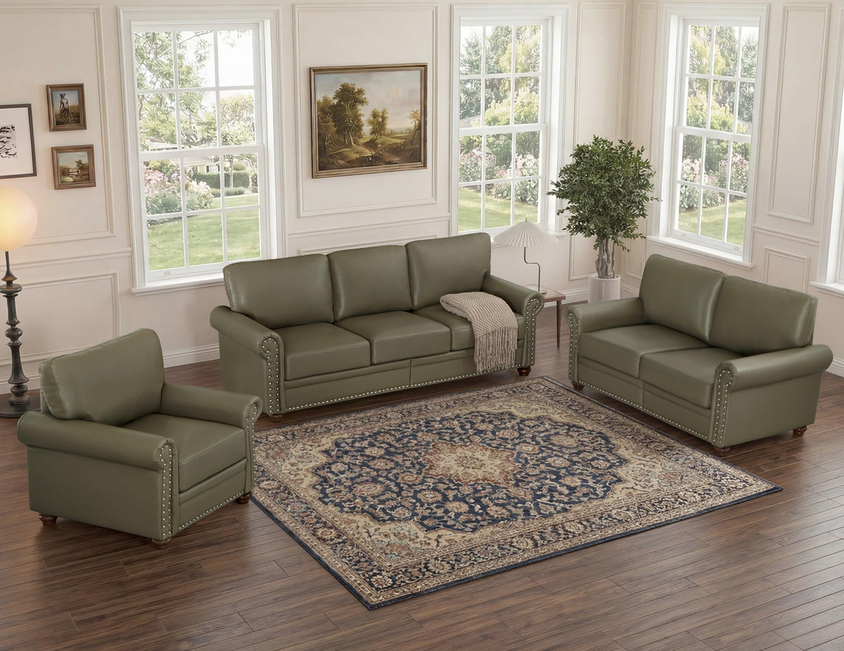 2 Piece Couch Sets for Living Room,Mid Century Modern Couch with Storage Nailhead Trim & Rolled Armrests,Deep Seat Comfy Couch,Furniture Set for Living Room,Bedroom,Office(Navy Blue,Loveseat+3 Seater)