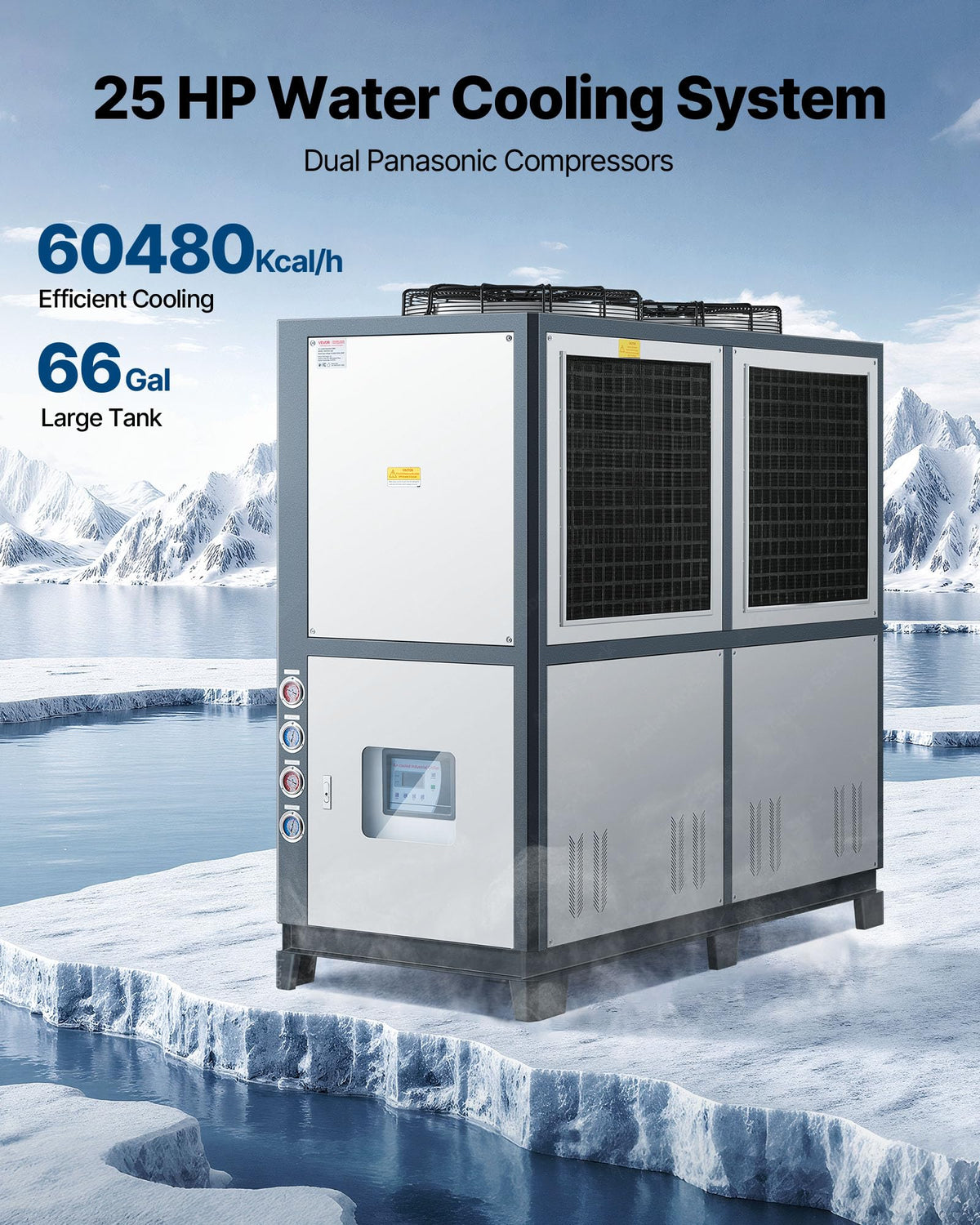 VEVOR Air Cooled Water Chiller, 5 Ton Portable, 5HP/3.75KW Compressor Motor, 53L Capacity Stainless Steel Water Tank, Finned Condenser with Micro-Computer Control, Industrial Chiller for Cooling Water