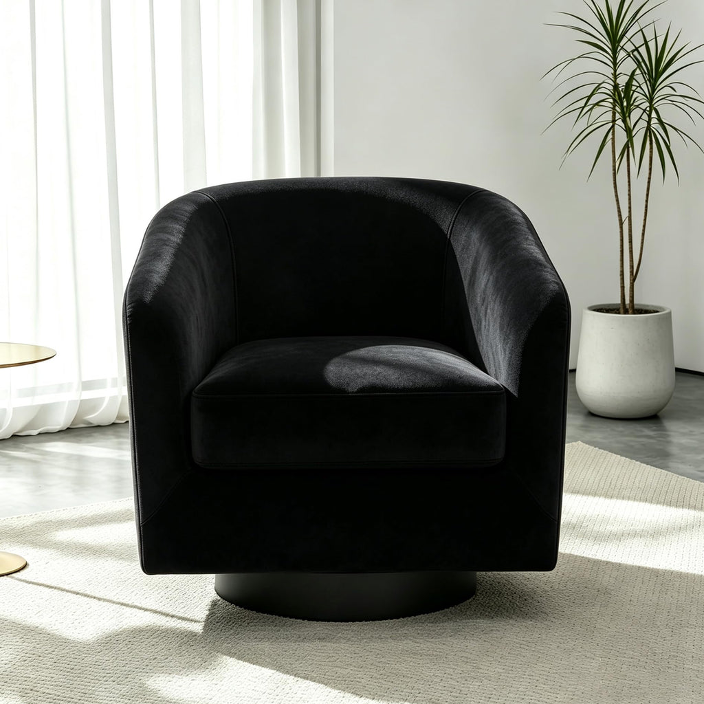 Faux Leather Swivel Accent Chairs Set of 2, Barrel Armchair, Brown
