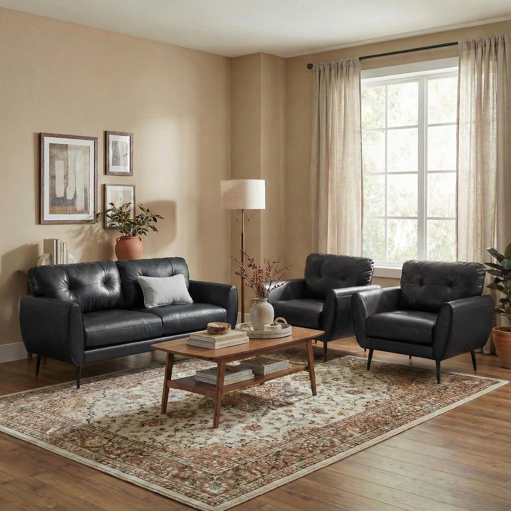 TYBOATLE 2 Piece Furniture Sets, Small Loveseat for Living Room, White Faux Leather Couch Mid Century Modern Tufted Mini Sofa Comfy Office 2 Seat Love Seat for Small Spaces Bedroom