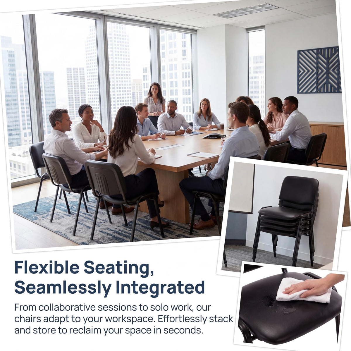 Stackable Office Guest Chairs, Reception Waiting Room Chairs with Padded Seat & Back, Armless No Wheels Conference Chairs for Training, Meeting, Lobby, Set of 5, Black Mesh Fabric