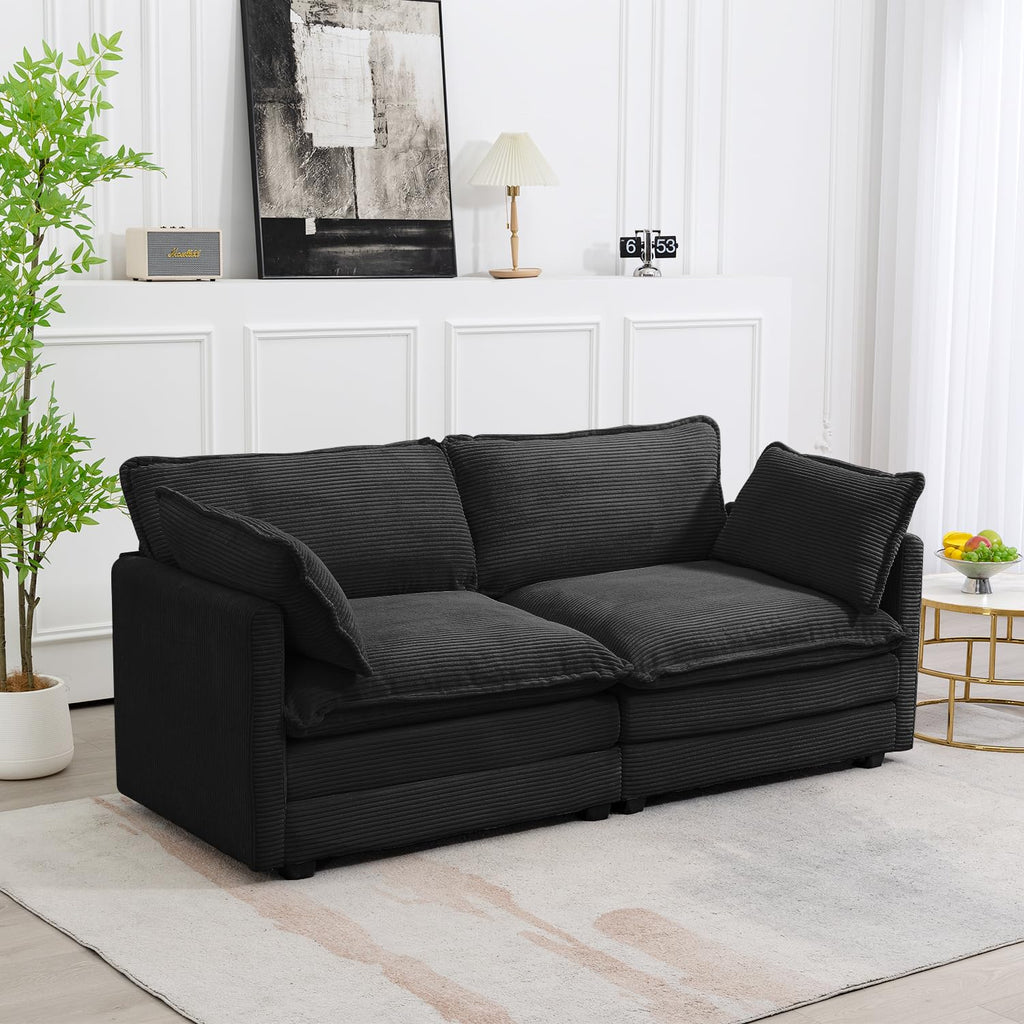 ROWHY 41'' Single Armchair with Ottoman, Modern Corduroy Cloud Couch with Convertible Chaise, Upholstered Sofa Set for Living Room, Green