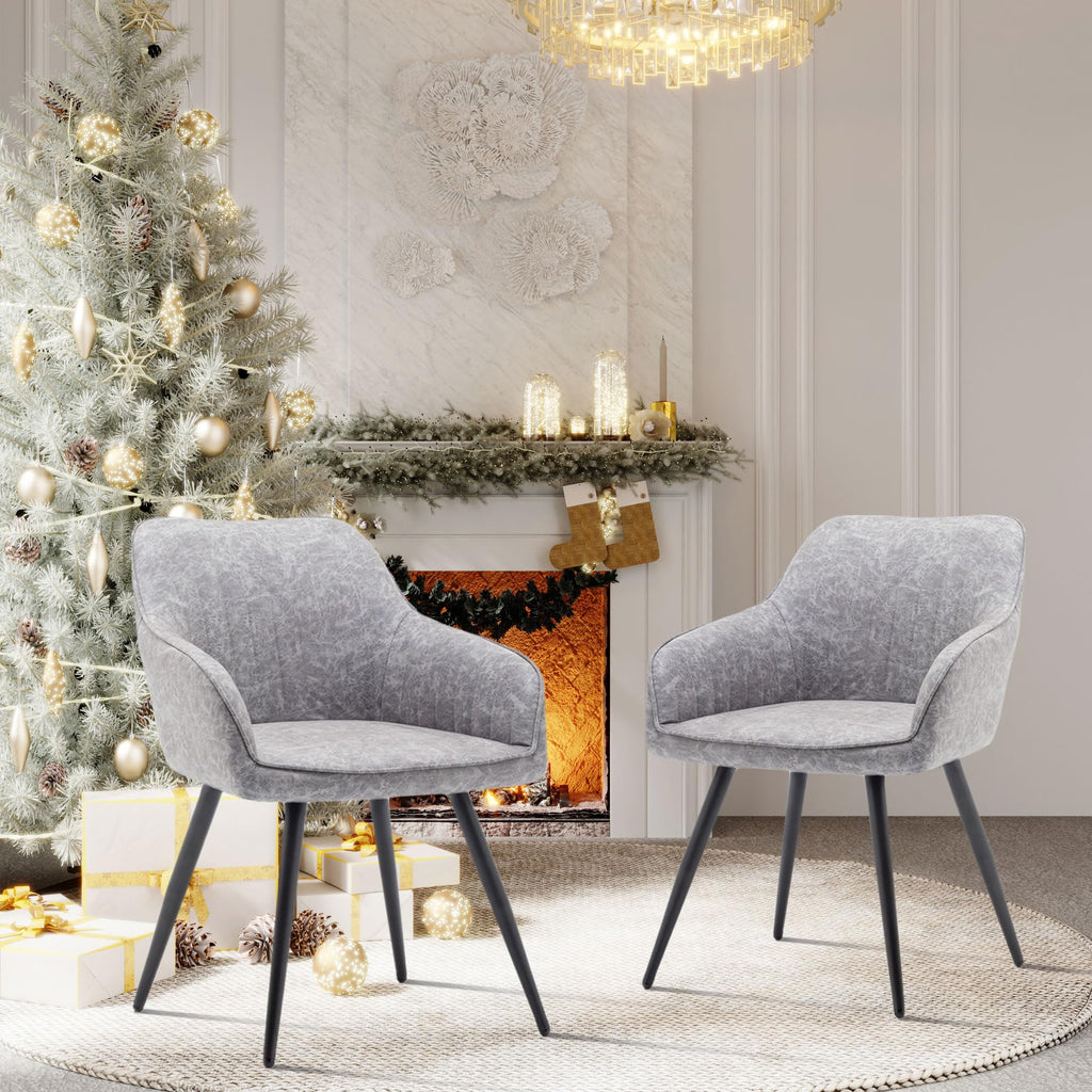 annjoe Faux Leather Accent Arm Chairs for Living Room Leisures/ Upholstered Chair with Metal Legs Set of 2 for Home Kitchen Office Bistro Cafe, Brown
