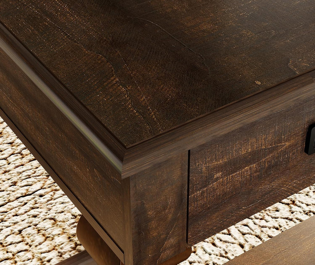 WAMPAT 60-inch Vintage Farmhouse Desk with Charging Station &3 Deep Drawers