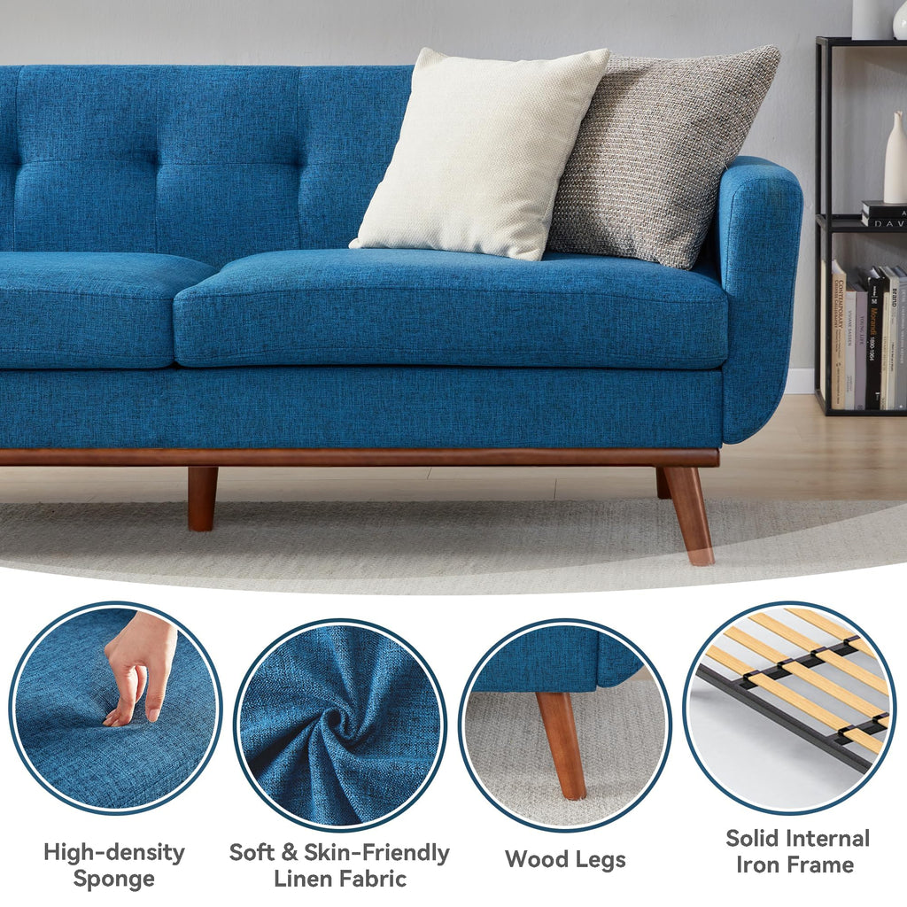 Kingfun 2 Piece Loveseat and Sofa Sets, Mid Century Modern Love Seat Couches for Living Room, Button Tufted Upholstered Furniture, Small Couch for Bedroom, Office, Beige
