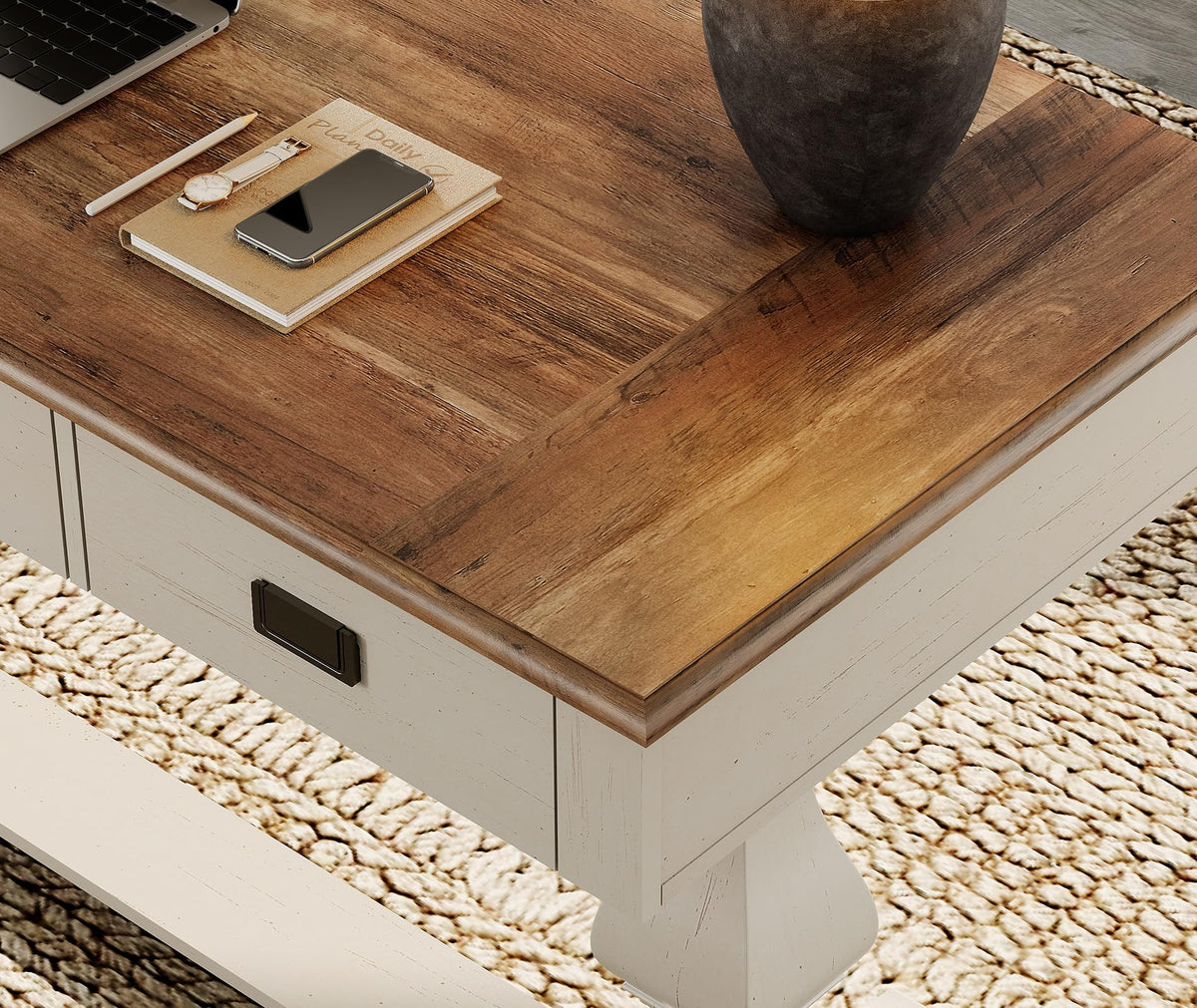 WAMPAT 60-inch Vintage Farmhouse Desk with Charging Station &3 Deep Drawers