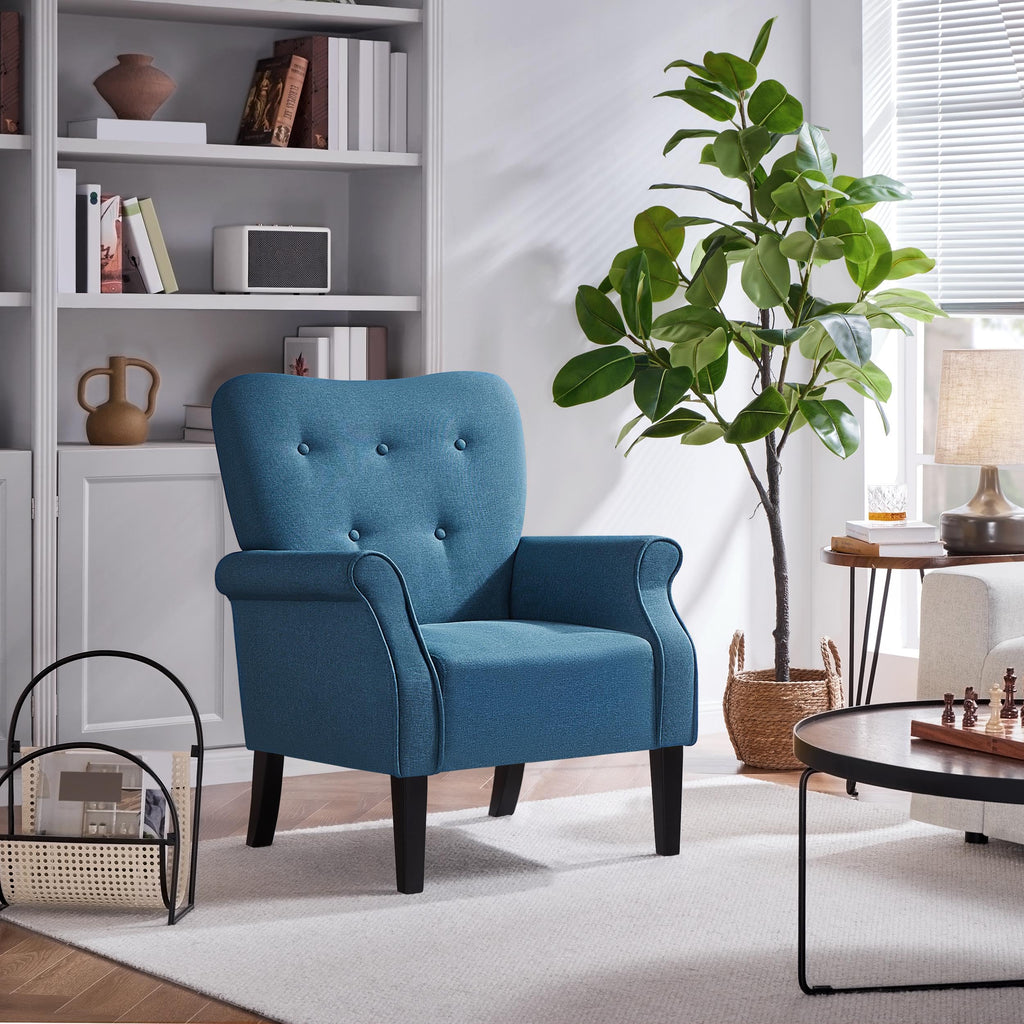Yaheetech High Back Accent Chair Set of 2 with Rolled Arms, Navy Blue