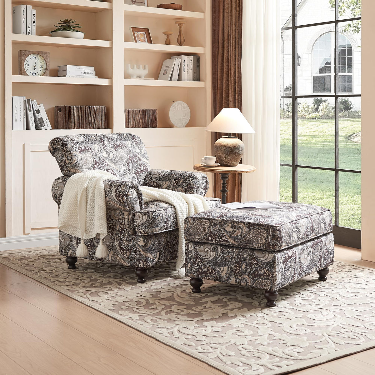 Modern Farmhouse Loveseat Sofa, Chenille Upholstery with Nailhead Trim, Small Couch for Living Room, Bedroom, Office, or Apartment, Includes 4 Accent Pillows