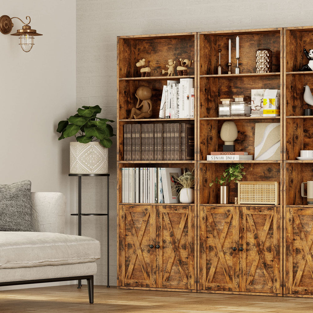 IRONCK Industrial Bookshelves and Bookcases with Doors Floor Standing 6 Shelf Display Storage Shelves 70 in Tall Bookcase for Home Office, Living Room