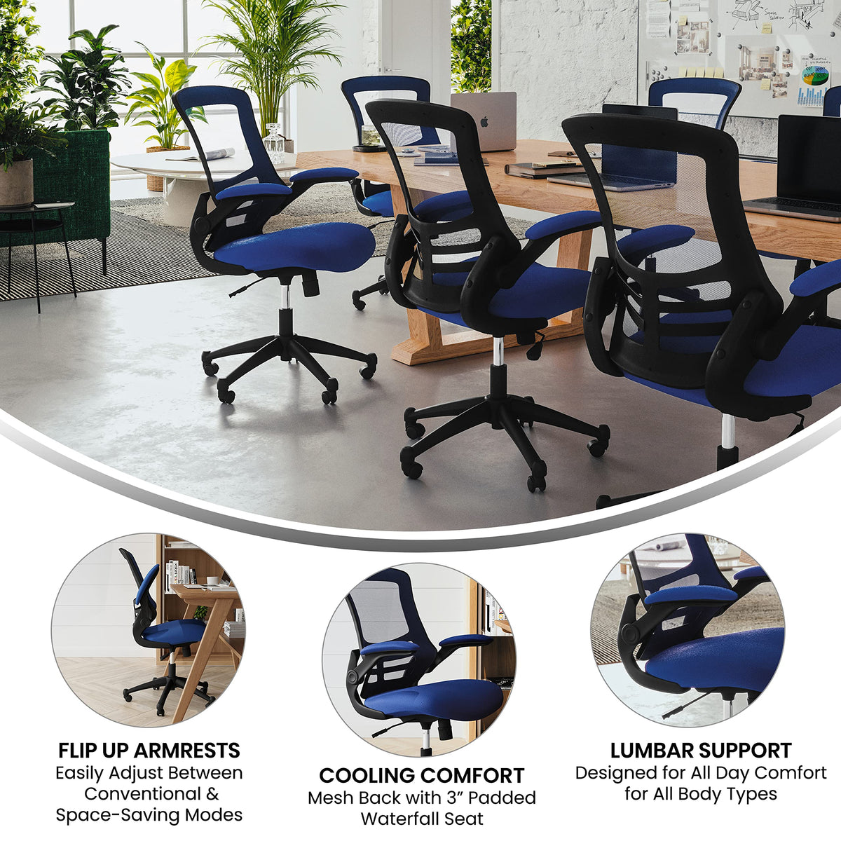 Flash Furniture Set of 4 Mid-Back Swivel Ergonomic Task Office Chairs with Flip-Up Arms, Black Mesh
