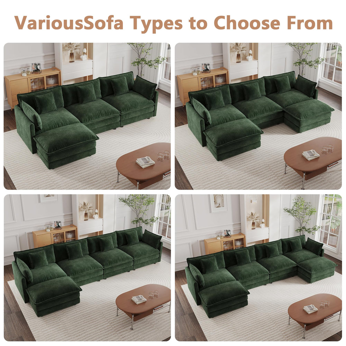mikibama Luxury 2 Piece Loveseat Couch & Sofa Armchair Set, Modern Upholstered Chenille Cloud Couches Set Furniture with 5 Pillow for Living Room Bedroom Office Apartment, Evergreen