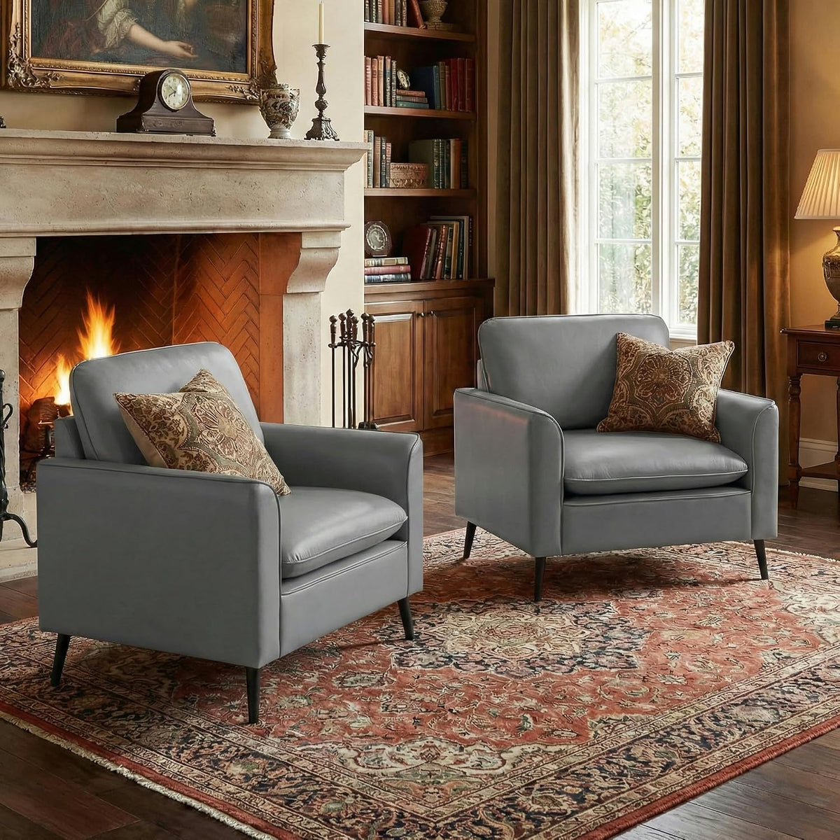 TYBOATLE Accent Chairs Set of 2, Faux Leather Arm Chairs (Grey, 2)