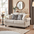 Modern Farmhouse Loveseat Sofa, Chenille Upholstery with Nailhead Trim, Small Couch for Living Room, Bedroom, Office, or Apartment, Includes 4 Accent Pillows