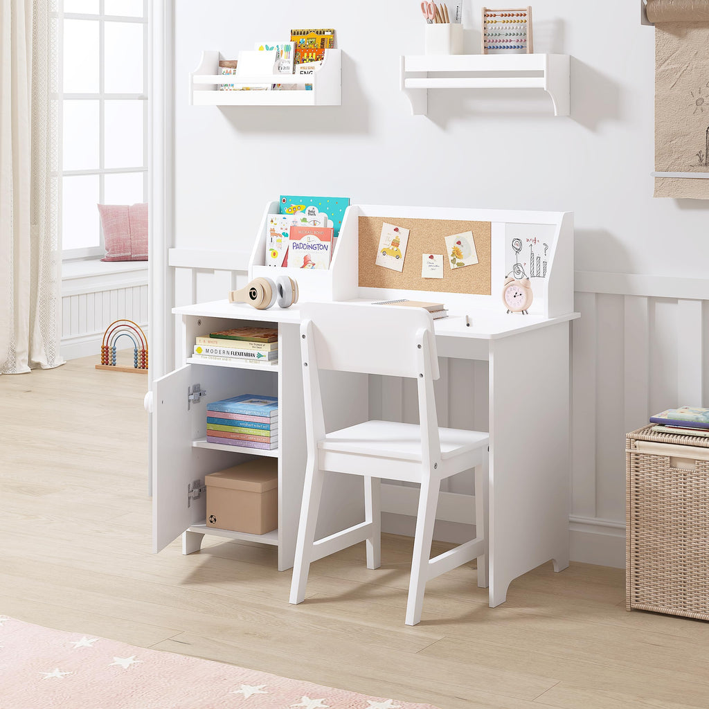 UTEX Wooden Kids Desk and Chair Set with Hutch and Storage for Ages 5-12