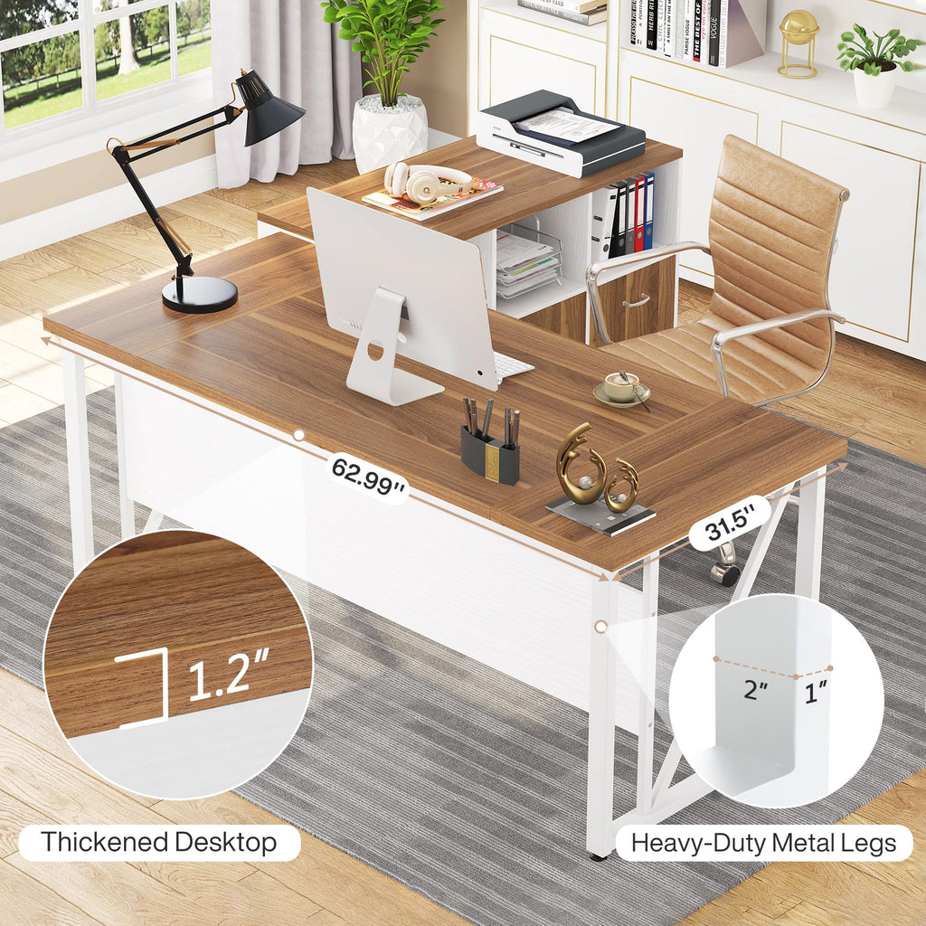 Tribesigns 55 inches Executive Desk and 43" lateral File Cabinet, L-Shaped Computer Desk Home Office Furniture with Drawers and Storage Shelves, Office Table with Cabinet