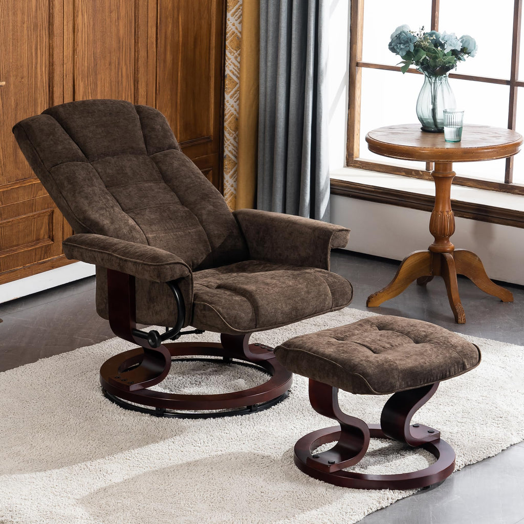 MCombo Manual Swivel Recliner with Ottoman, Faux Leather 9019