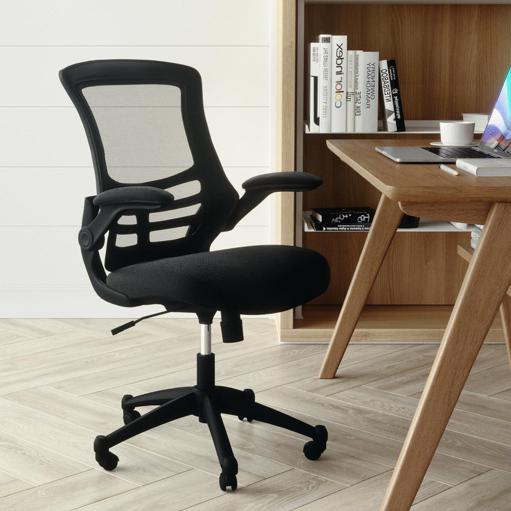 Flash Furniture Set of 4 Mid-Back Swivel Ergonomic Task Office Chairs with Flip-Up Arms, Black Mesh