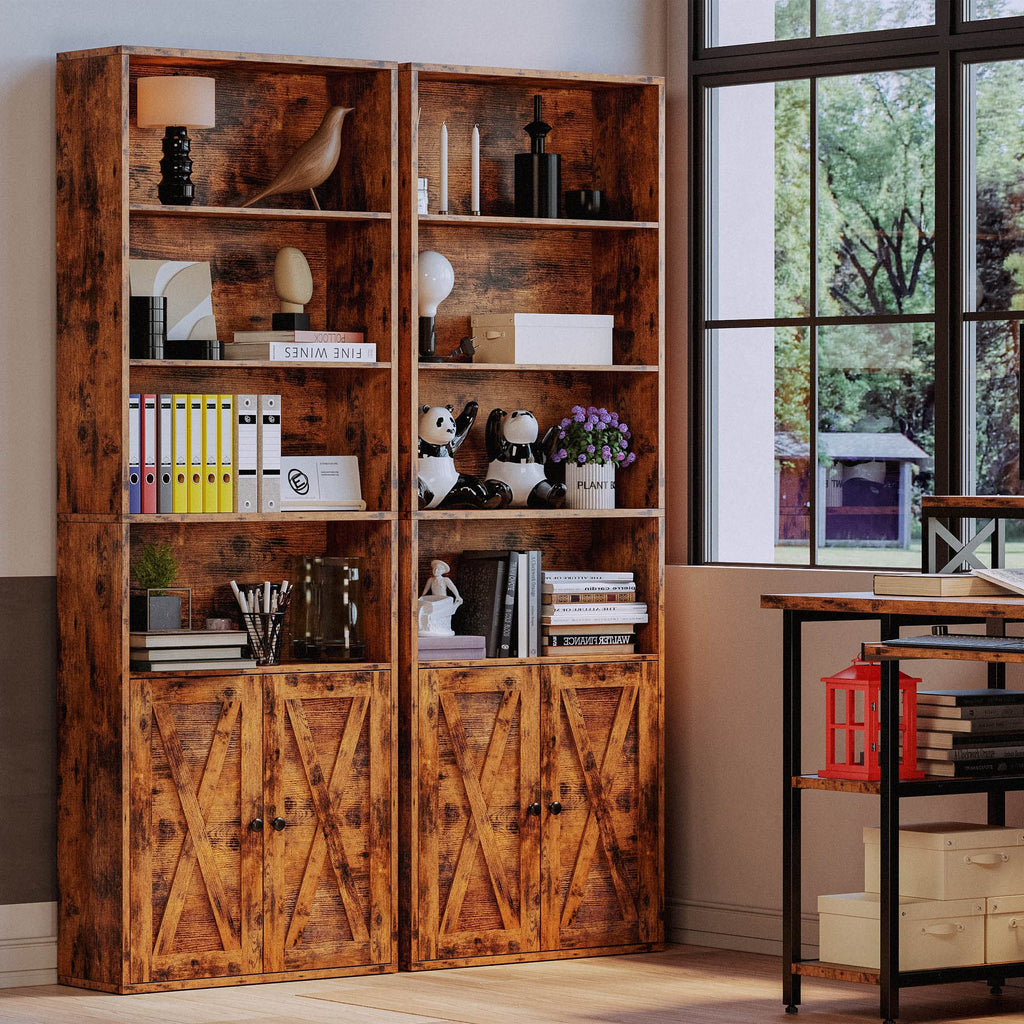 IRONCK Industrial Bookshelves and Bookcases with Doors Floor Standing 6 Shelf Display Storage Shelves 70 in Tall Bookcase for Home Office, Living Room