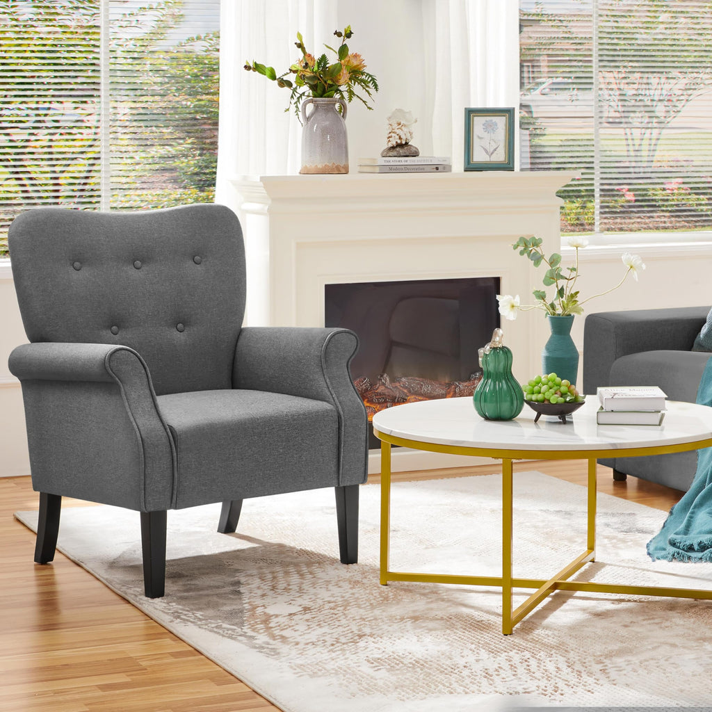 Yaheetech High Back Accent Chair Set of 2 with Rolled Arms, Navy Blue