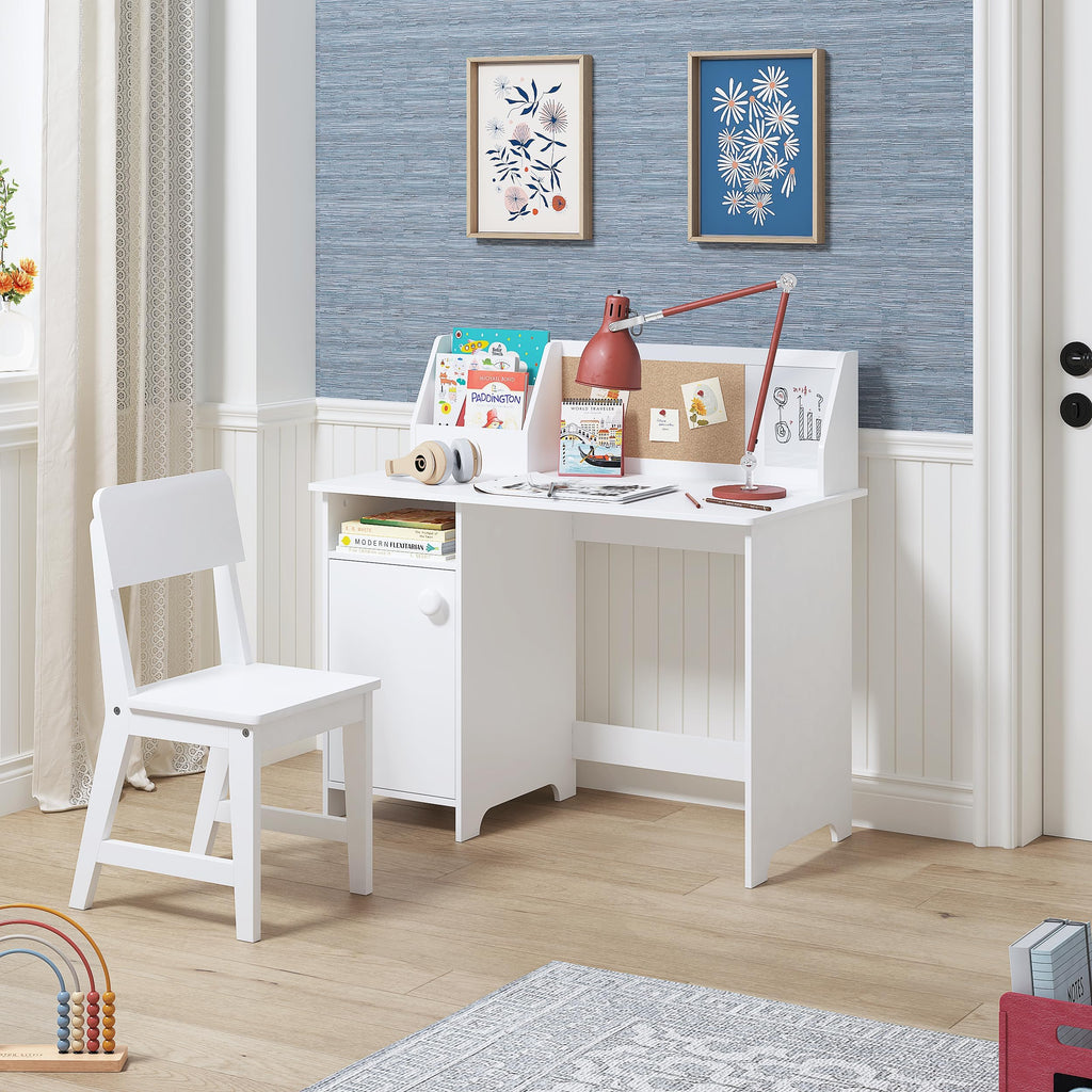 UTEX Wooden Kids Desk and Chair Set with Hutch and Storage for Ages 5-12
