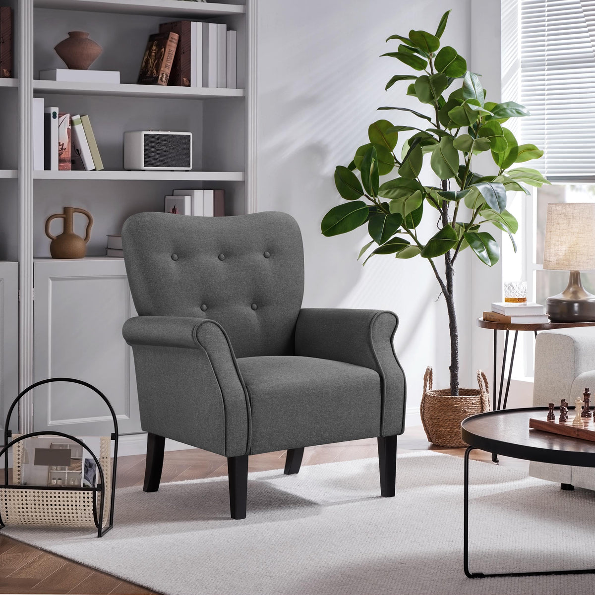 Yaheetech High Back Accent Chair Set of 2 with Rolled Arms, Navy Blue