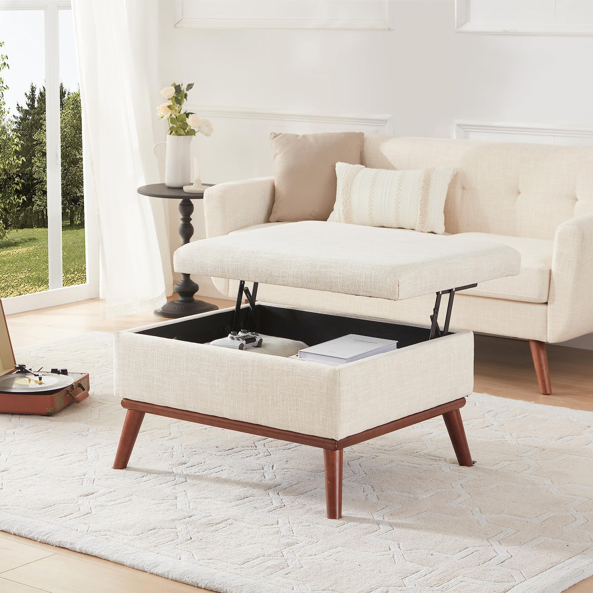 Kingfun 2 Piece Loveseat and Sofa Sets, Mid Century Modern Love Seat Couches for Living Room, Button Tufted Upholstered Furniture, Small Couch for Bedroom, Office, Beige