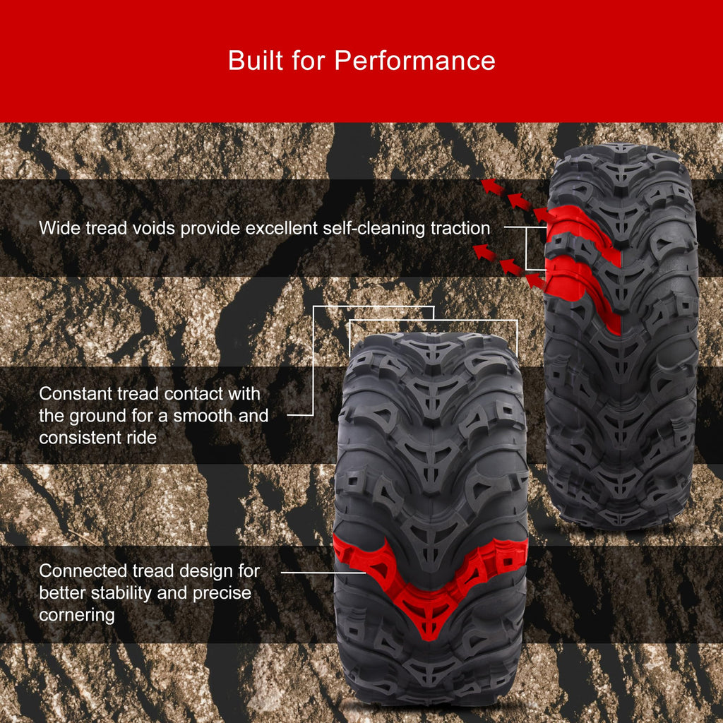 Tusk Mud Force ATV Tire Set â 25x8-12 Front & 25x10-12 Rear â Durable Off-Road Quad Tires Set of 4