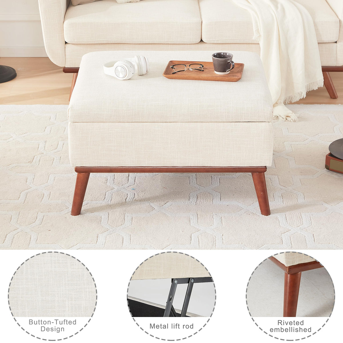 Kingfun 2 Piece Loveseat and Sofa Sets, Mid Century Modern Love Seat Couches for Living Room, Button Tufted Upholstered Furniture, Small Couch for Bedroom, Office, Beige