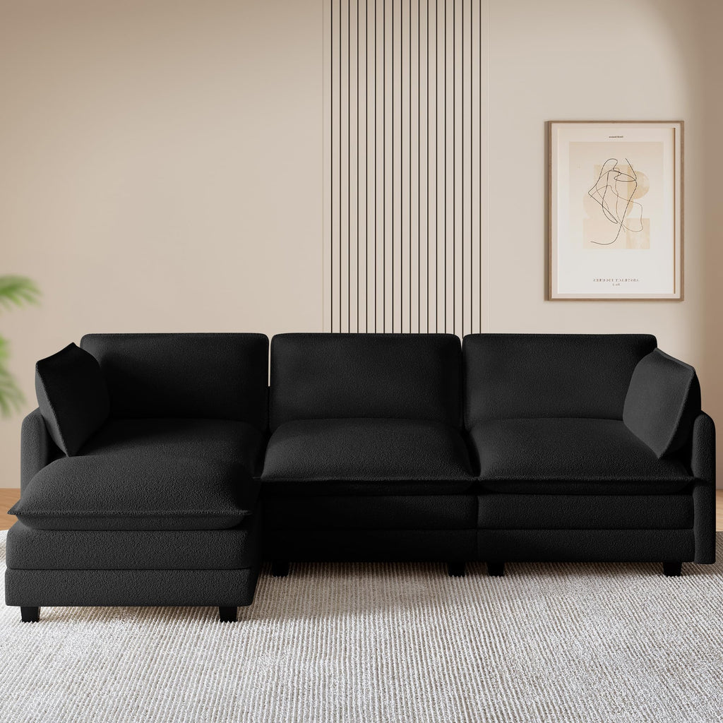 ROWHY 41'' Single Armchair with Ottoman, Modern Corduroy Cloud Couch with Convertible Chaise, Upholstered Sofa Set for Living Room, Green