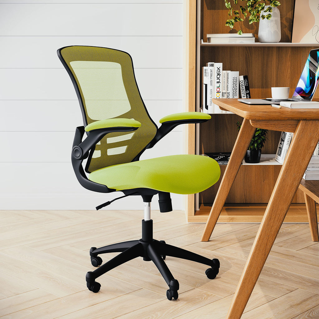 Flash Furniture Set of 4 Mid-Back Swivel Ergonomic Task Office Chairs with Flip-Up Arms, Black Mesh