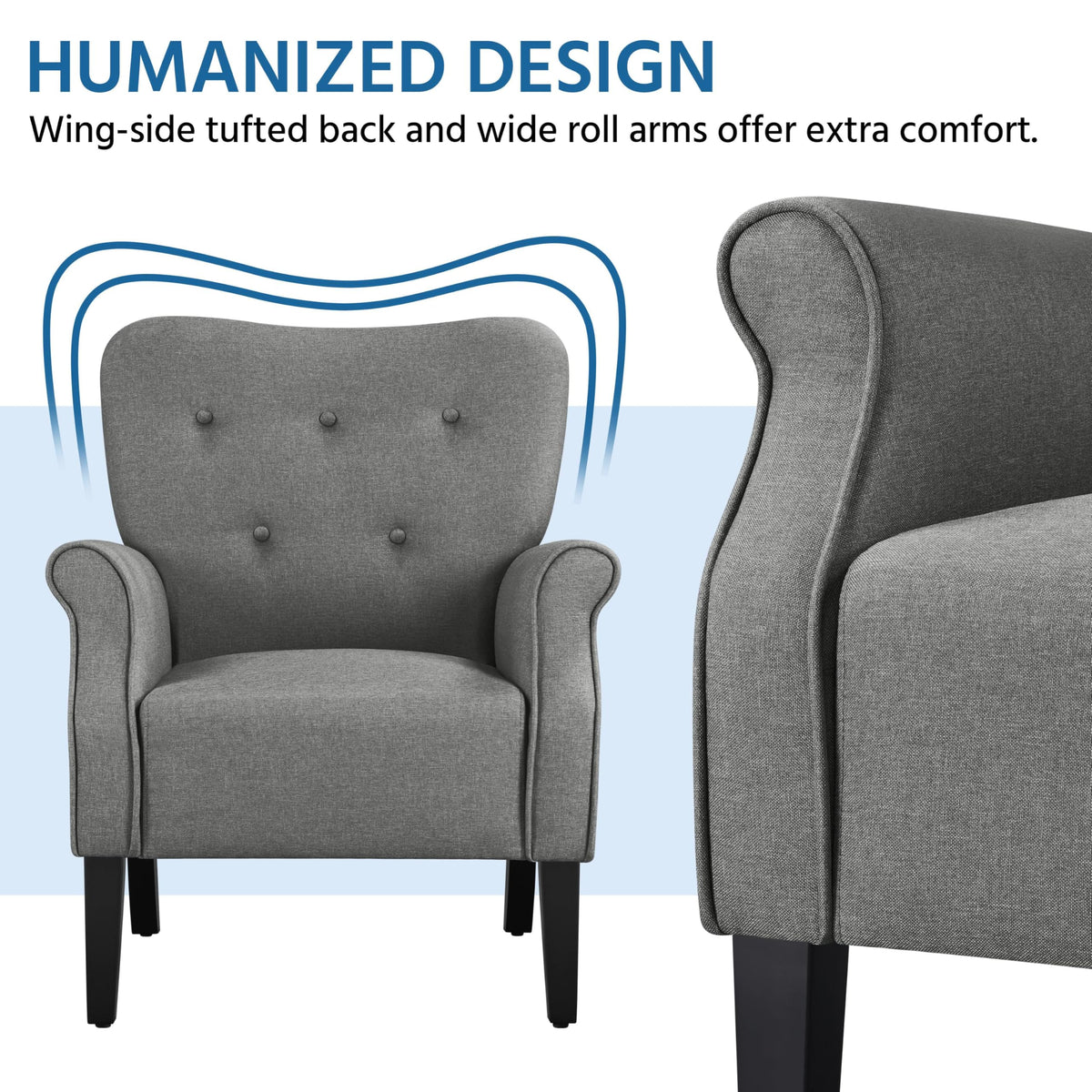 Yaheetech High Back Accent Chair Set of 2 with Rolled Arms, Navy Blue