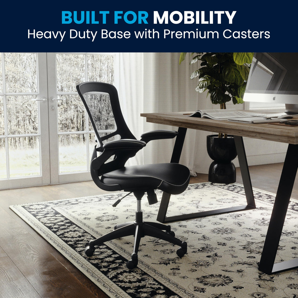 Flash Furniture Set of 4 Mid-Back Swivel Ergonomic Task Office Chairs with Flip-Up Arms, Black Mesh